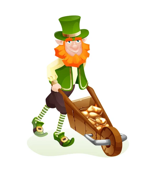 Funny irlandés fantástico personaje, gnome leprechaun vector de dibujos animados — Archivo Imágenes Vectoriales