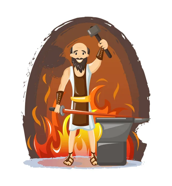 Starożytny grecki mitologiczny bóg Hefajstos wektor ilustracja kreskówki — Wektor stockowy