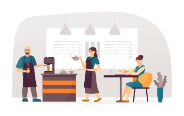 Garsonlar bar kafesinde dinlenen insanlara servis yapıyor.