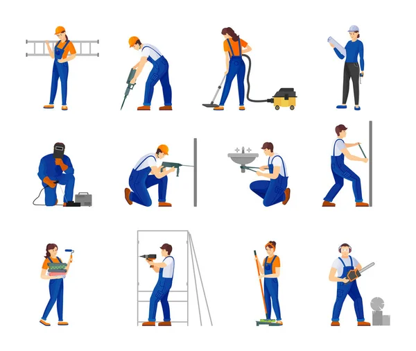 Groep reparateur man en vrouw cartoon vector illustratie — Stockvector