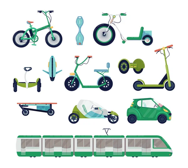 Conjunto de transporte urbano eléctrico moderno. Transporte ecológico alternativo . — Vector de stock