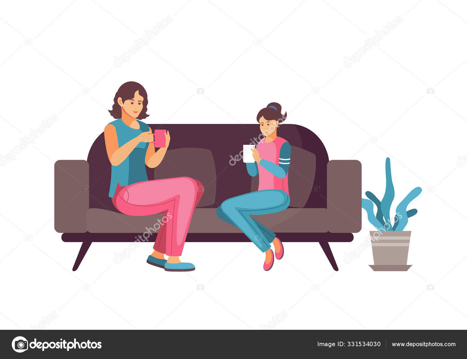 Mom and daughter drink coffee together house cartoon Stock Vector Image by  ©ideyweb #331534030