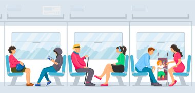 Metroda oturan ve ayakta duran insanlar..