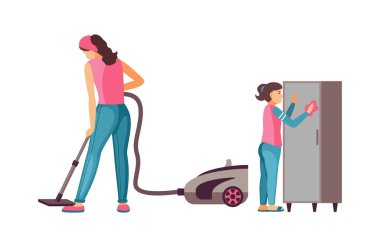 Elektrikli süpürgesi olan bir ev hanımı..