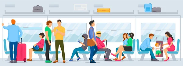 Personnes assises et debout dans le métro . — Image vectorielle