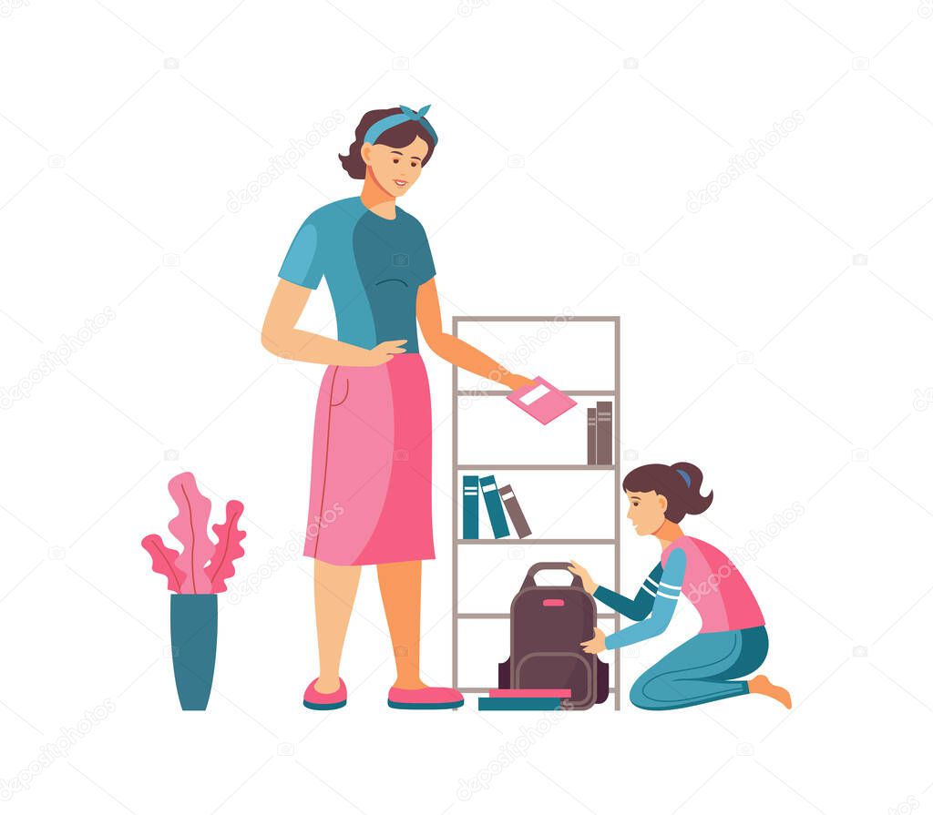 Leisure Together Mother And Daughter Mother And Children Spending Time Together Family Mom And Daughter Getting Ready For School Cartoon Vector Premium Vector In Adobe Illustrator Ai Ai Format