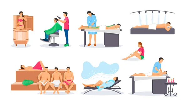 Traitements, soins de la peau, traitements, massage, épilation à la cire, douche relaxante — Image vectorielle