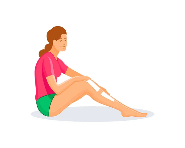 Menina faz depilação de cera de suas pernas sozinha — Vetor de Stock