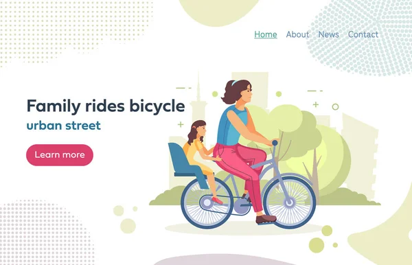 Famille avec fille monte à vélo sur le parc urbain de la ville de rue . — Image vectorielle
