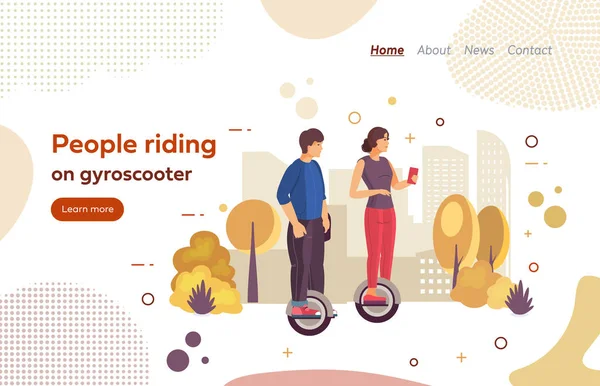 Mann und Frau fahren Gyroscooter im Stadtpark — Stockvektor
