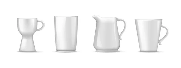 Empty white ceramic, porcelain tableware set vector — 스톡 벡터