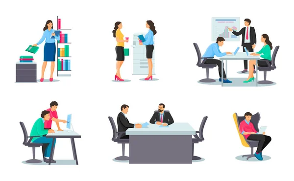 Group people colleagues employees them business meeting in office — Stock Vector