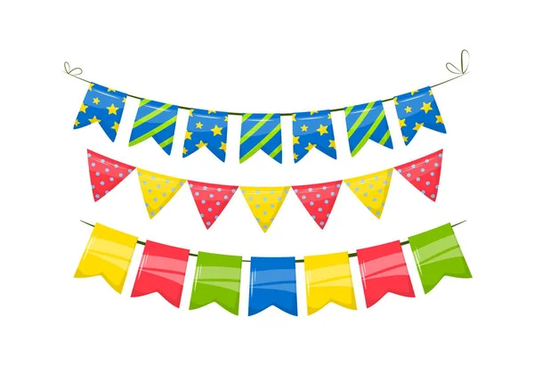 お祝いの誕生日パーティーのためのドットと星を持つレインボーガーランド — ストックベクタ