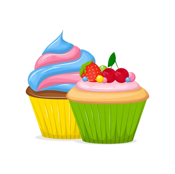 Cupcakes en muffin zoete gebak voedsel vector — Stockvector