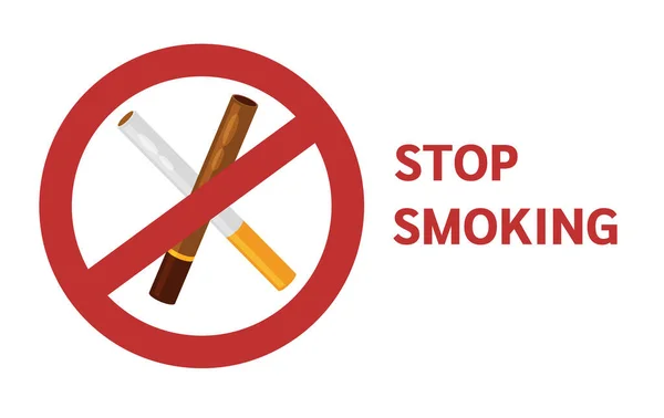 喫煙標識はない。赤い看板の喫煙をやめ. — ストックベクタ
