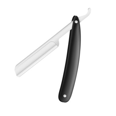 Berber dükkanı ve kuaför için tıraş etmek için gerçekçi bir çelik ustura..