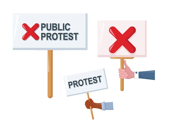 Protesters holding posters, placards, banners, flags vector — ストックベクタ