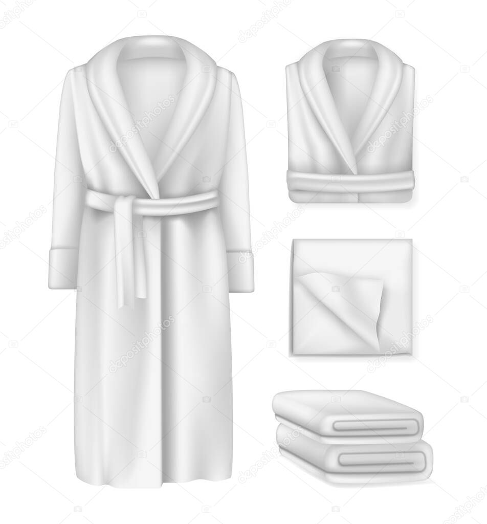 Download Realistic Spa Clothing Mockup Set Blank Bathrobe Male And Female Fluffy Towel Cloths Empty Template Mock Up Set Textile Cotton For Spa And Bathroom Vector Illustration Premium Vector In Adobe Illustrator Ai