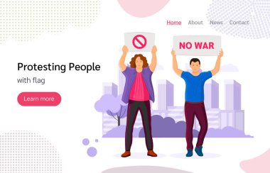 Protesting people man with placards with stop sign