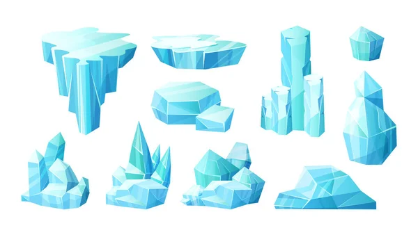 Cristais de gelo, iceberg pedaços de gelo partidos, icicles — Vetor de Stock