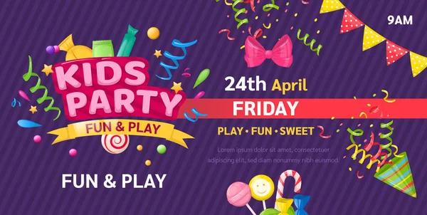 Dětská zóna zábava dětský prapor pro narozeninovou oslavu, zábava party — Stockový vektor