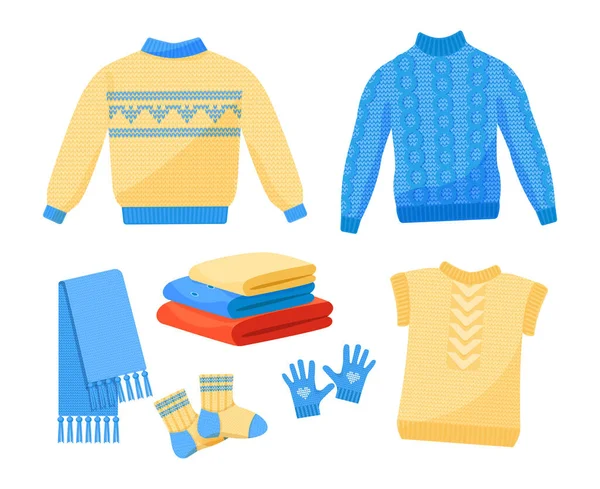 Leuke winter warme gebreide kleding set vector — Stockvector