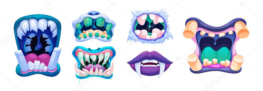 Terrible monster mouths. Scary lips teeth and tongue monsters.