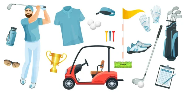 Golf uitrusting set logo icons sportuitrusting voorspel — Stockvector