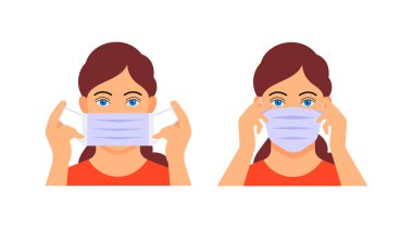 Kız yüzüne koruyucu bir maske takıyor..
