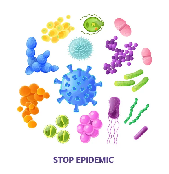 Mikroorganismus, bakterie, virové buňky, bacily, chorobné bakterie a plísňové buňky. — Stockový vektor