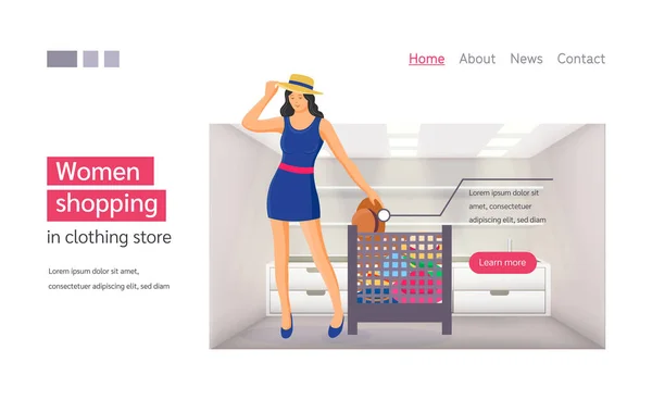 Femme faisant du shopping dans le magasin de vêtements vecteur de dessin animé — Image vectorielle