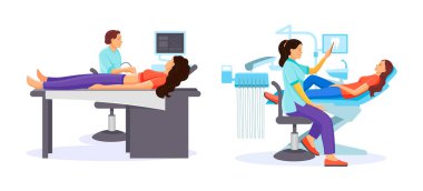 Procedure for examining ultrasound in patient. Dentist doing medical examination. clipart