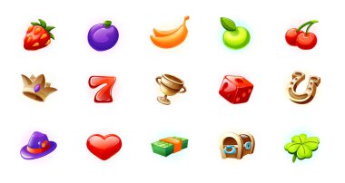 Oyun arayüzü için simgeleri ayarla. Kumar makineleri için kumarhane simgeleri.