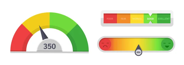 Kreditgränsindikatorer med färgnivåer från dålig till bra. — Stock vektor