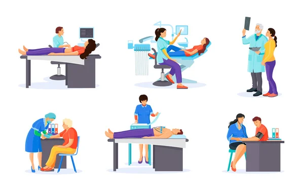 Medical examination at surgeon, doctor cardiologist, therapist, dentist. — Stock Vector