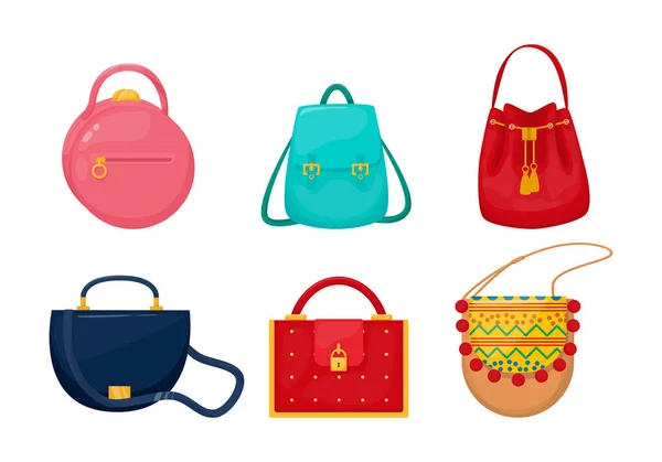 Lady accessoires sac embrayage, hobo, tablette, hippie, sac à bandoulière, sport , — Image vectorielle