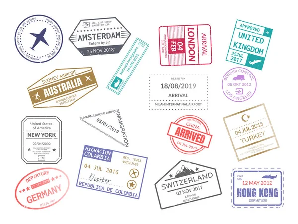 Sello vintage en pasaporte para viajar un pasaporte abierto . — Vector de stock