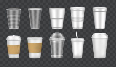 Set of empty, transparent, realistic mockup glasses for drinks. clipart
