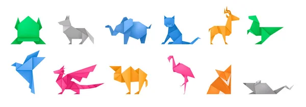 Origami animaux différents jouets en papier ensemble vecteur — Image vectorielle