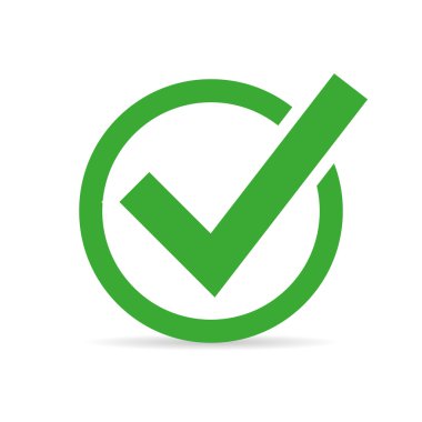 Beyaz arkaplanda izole edilmiş gölge ile yeşil kontrol işareti