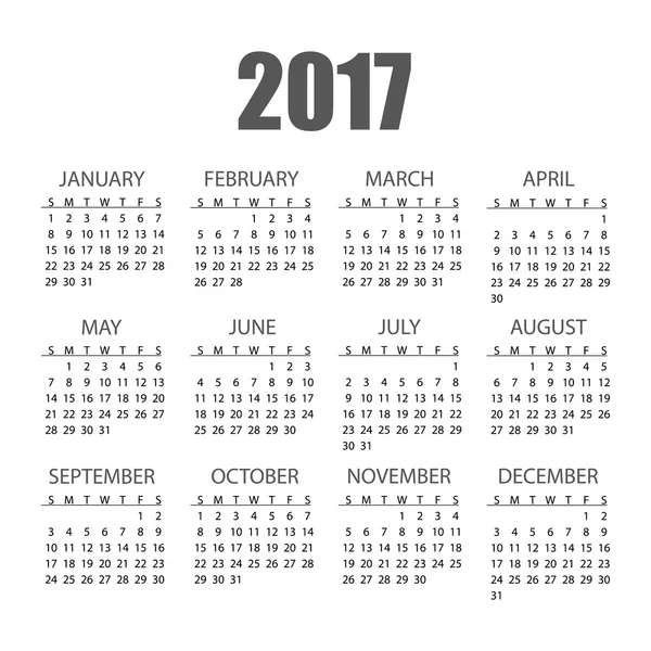 Calendario del año 2017 en estilo plano — Archivo Imágenes Vectoriales