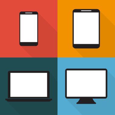 düz, telefonları, tablet, monitörler tekniklerin ayarla, renkli arka planlar, laptoplarda vektör