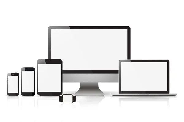 Eszközök képernyő tabletta laptop és a telefon-val árnyék — Stock Vector