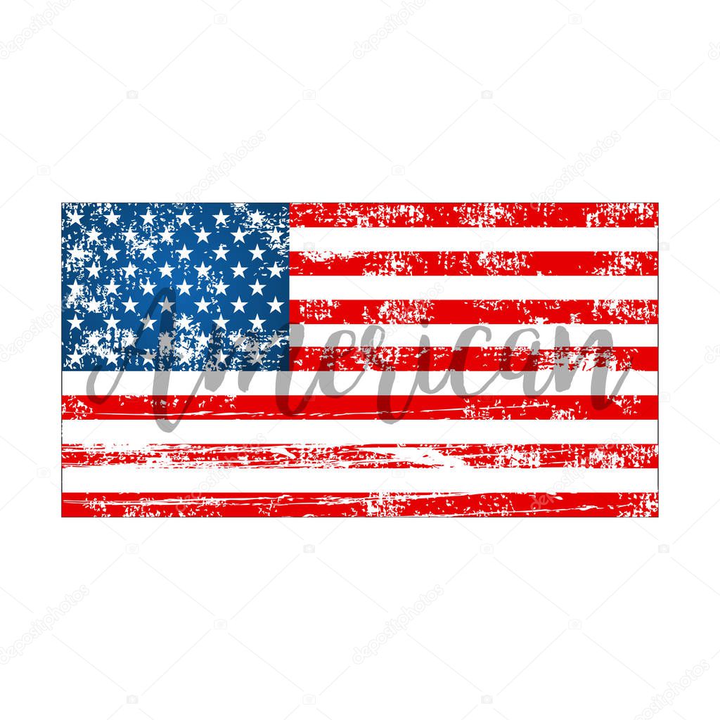 American flag on a white background in flat style