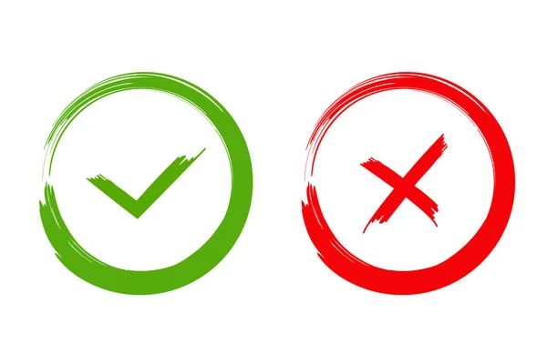 Marca de verificación verde OK e iconos X rojos, aislados sobre fondo blanco — Vector de stock