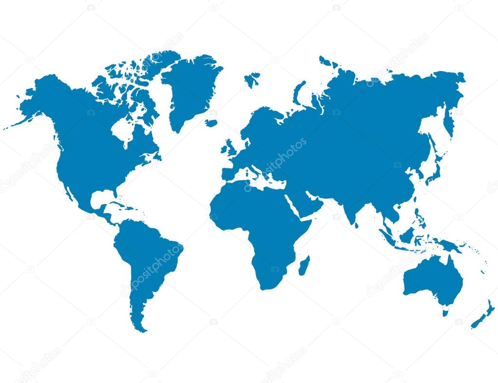 Blue world map on a white background