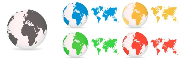 Glober med världskartor olika färgade på vit bakgrund — Stock vektor