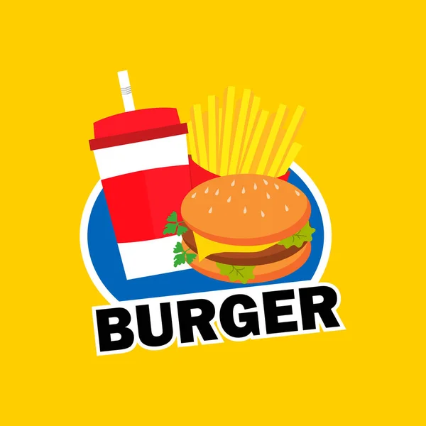 バーガーのロゴ。ファーストフード、フラット スタイルのベクトル図. — ストックベクタ