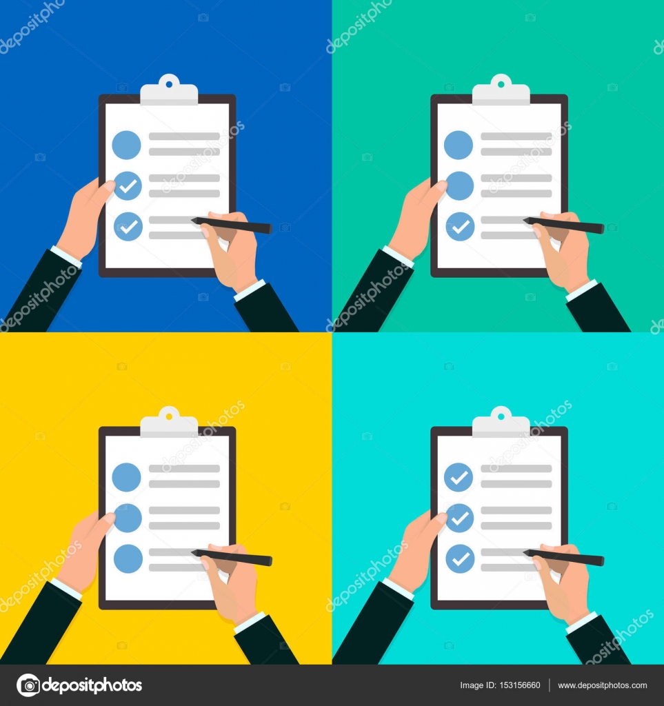 フラットなデザインのペンで手クリップボード チェックリスト ストックベクター C Vitalik