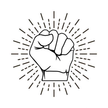 El içine bir güneş ışınları, çizgili Tema bir yumruk sıkılı